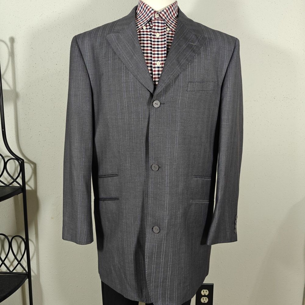 Stacy Adams Men's Sport Coat Blazer Gray Striped Polyester Blend 44L